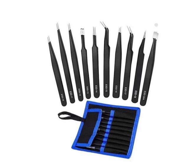 10 Piece Stainless Steel Tweezers Kit.