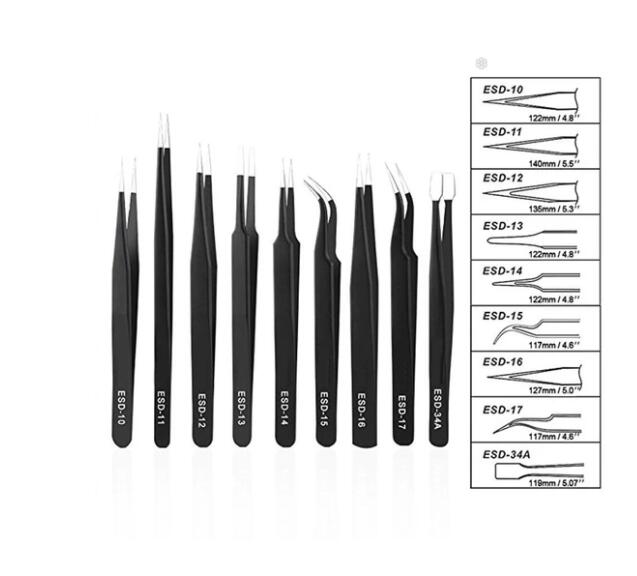 10 Piece Stainless Steel Tweezers Kit.